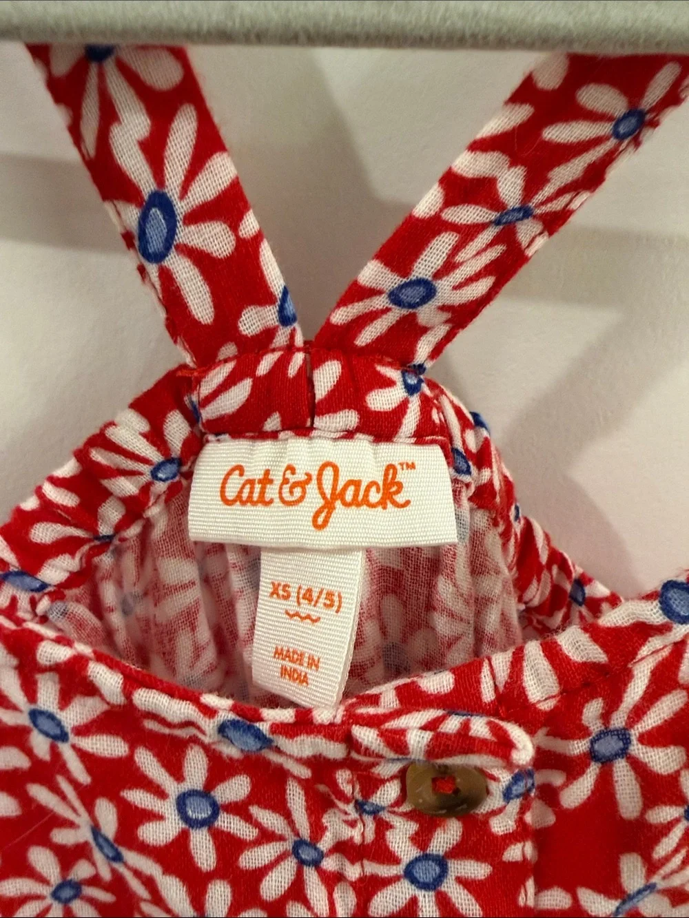 Cat & Jack Red Floral Button-Front Sundress with Blue Accents